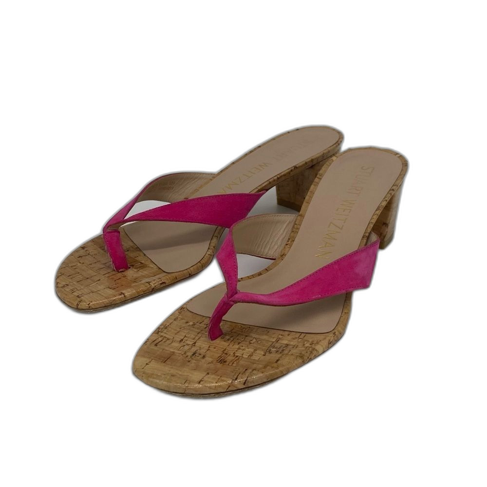 STUART WEITZMAN Womens Pink Brigida Slip On Leather Heeled Thong Sandals Size 7